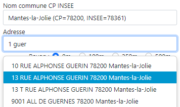 Exemple saisie Nom commune CP INSEE