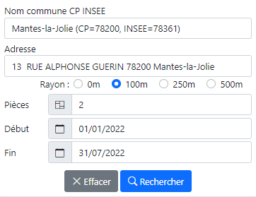 Exemple saisie critères Adresse